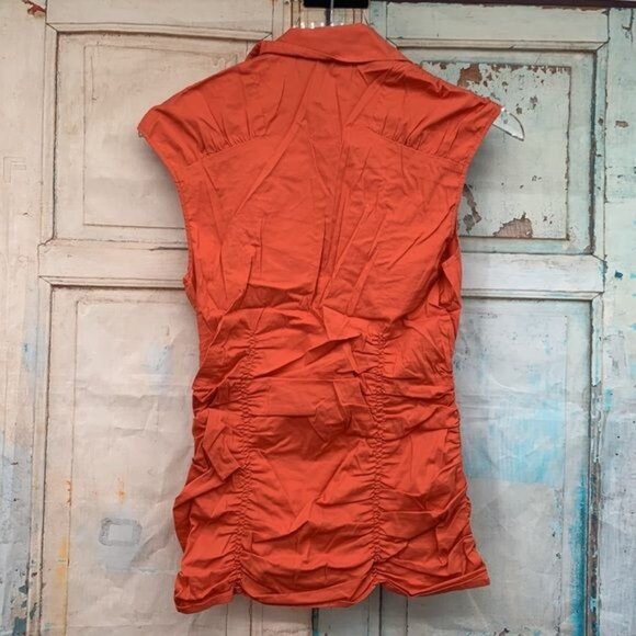 BCBG Maxazria S Blouse Orange Fitted Rouched - Picture 3 of 5